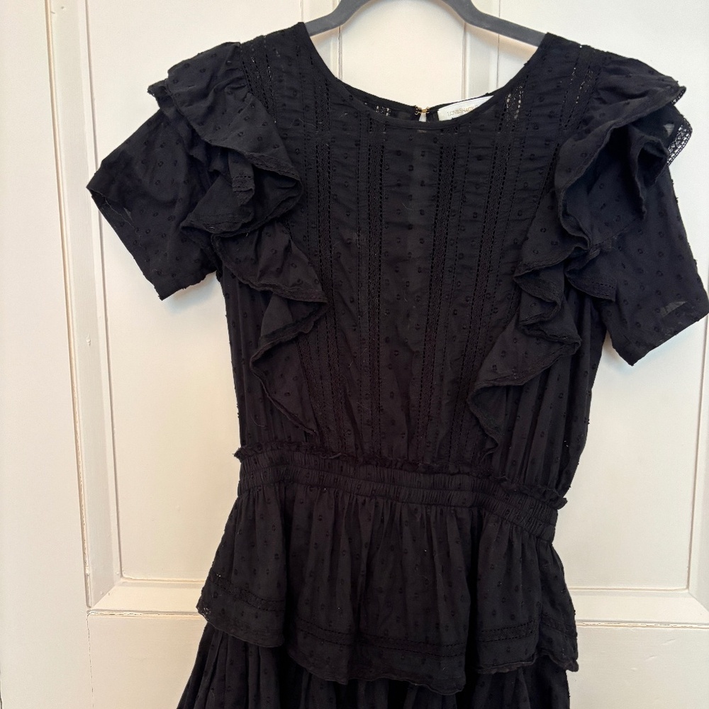 LoveShackFancy Black Eyelet Ruffle Mini Dress - Picture 2 of 14
